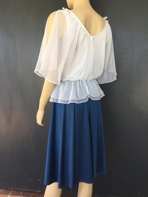 1980s white and blue polyester dress - image 2