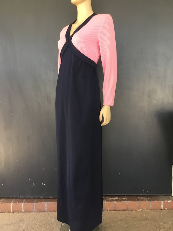 1970s Toni Lynn pink and blue maxi dress - image 1