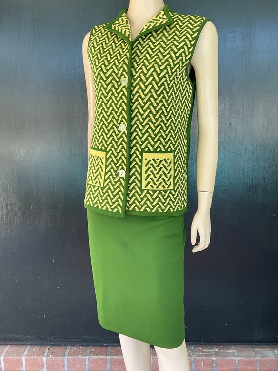 1960s green and cream two piece sweater set