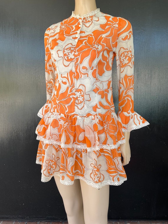 1960s orange and white dress