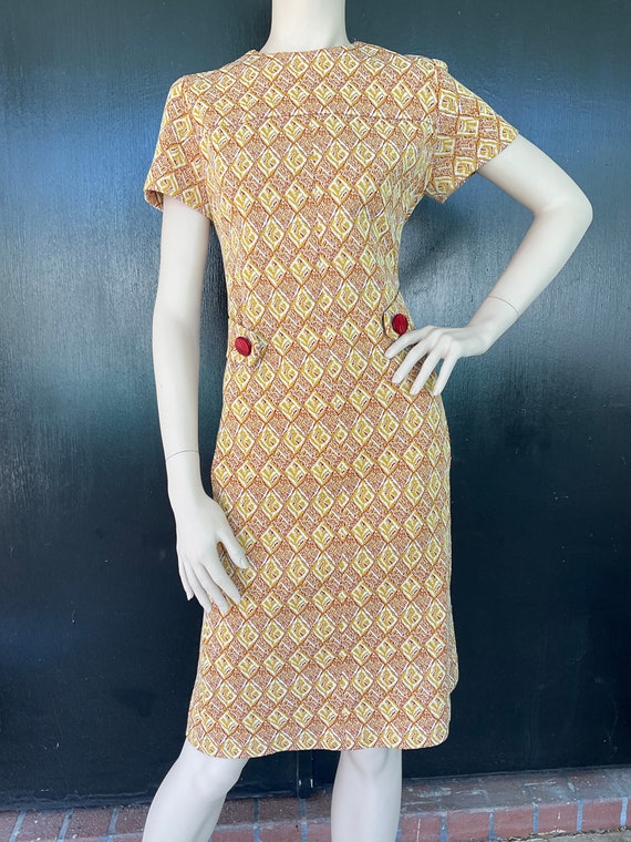 1960s yellow, white and red dress