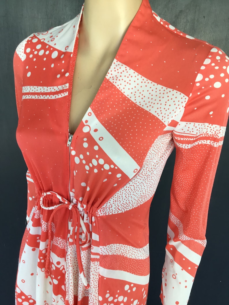 1970s orange and white Riviera Fashions maxi dress