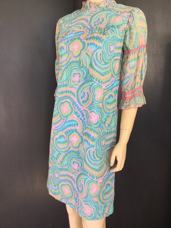 1960s mod pattern shift dress - image 1