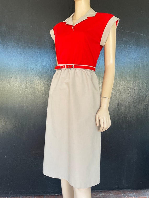 1970s beige and red dress