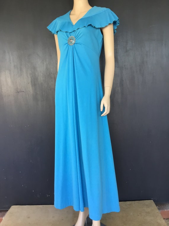 1970s turquoise maxi dress