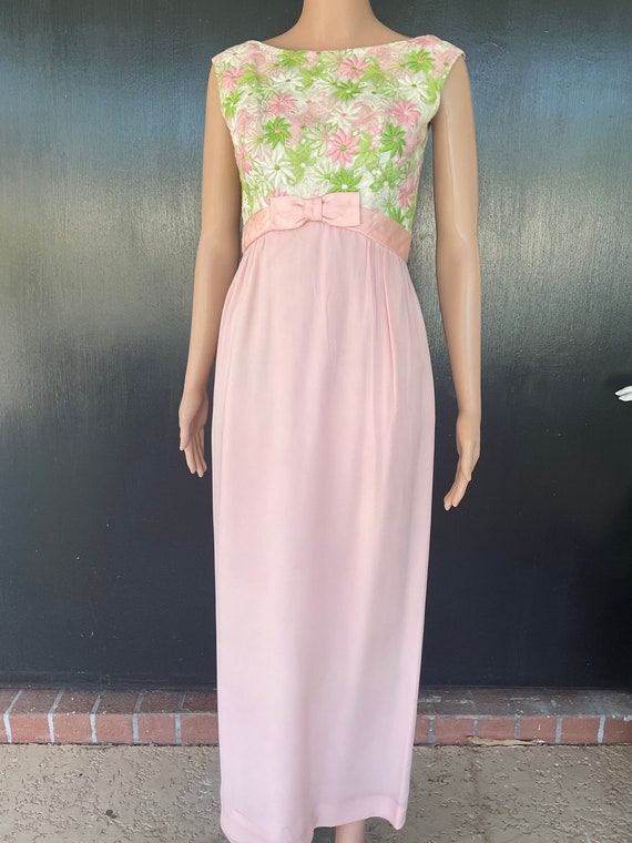 1960s pink and green formal gown - image 1