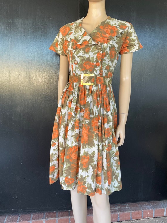 1950s orange and green dress