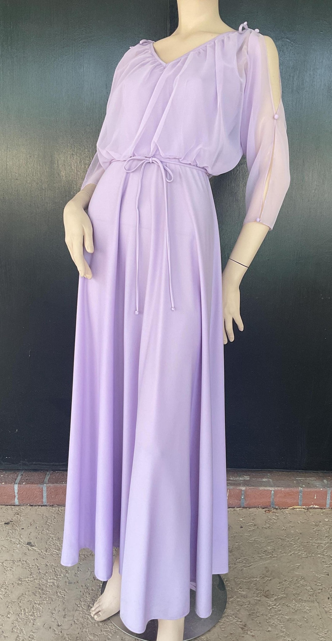 VINTAGE 60s 70s YELLOW GREEN LILAC GARDEN FLORAL DITSY SWEETHEART MAXI DRESS 10 main image 0