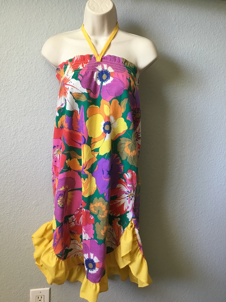1980s Hawaiian halter tube dress