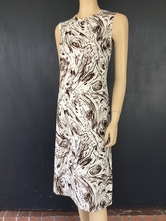 1970s brown and white shift dress