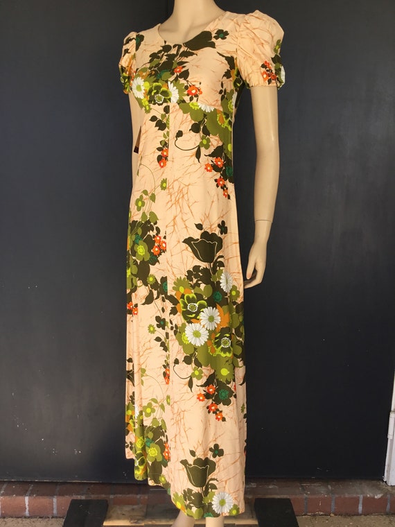 1970s multi color floral Hawaiian dress
