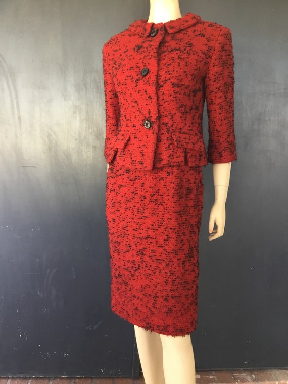 1960s Red bouclé walking suit