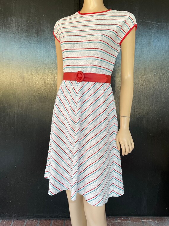 1970s white, red and light blue LF Petites dress