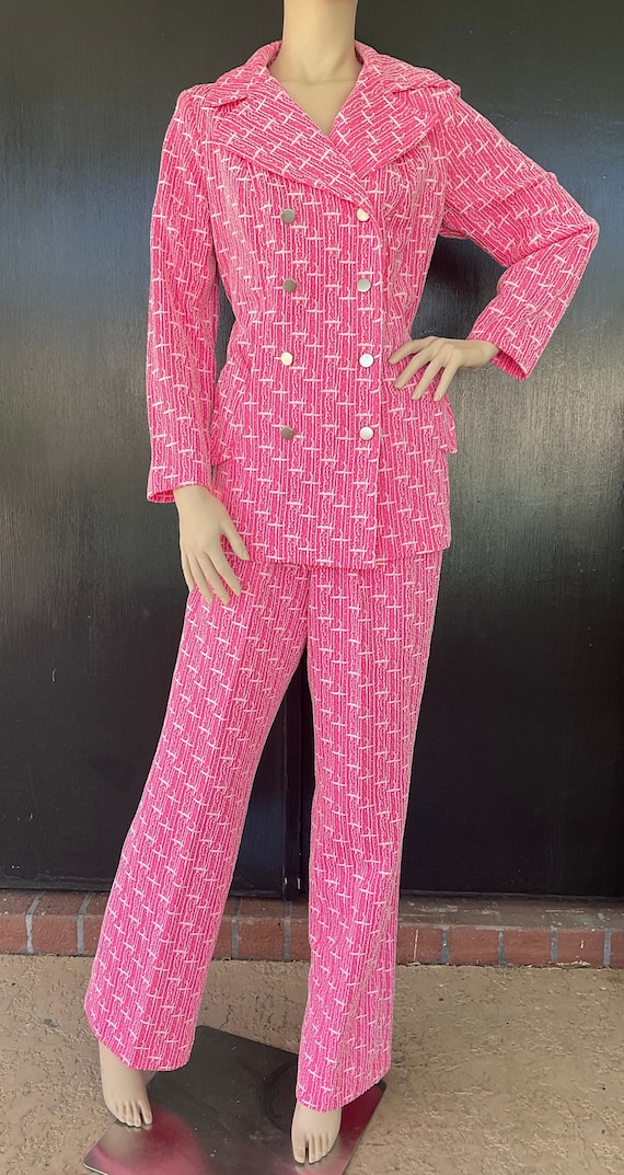 1970s white and pink JCPenney pantsuit