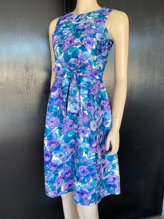 1960s lavender and blue floral dress