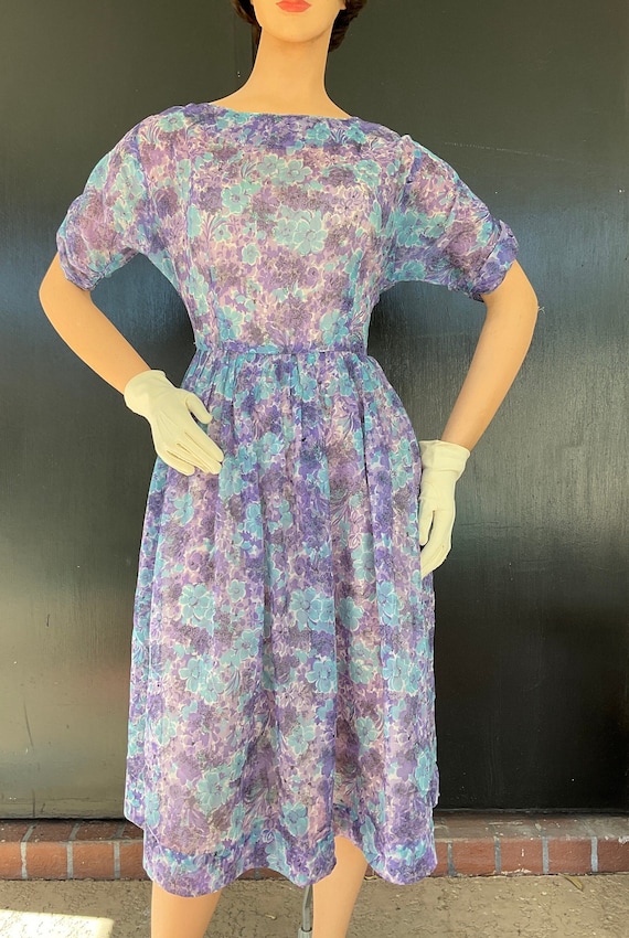 1950s turquoise and lilac dress