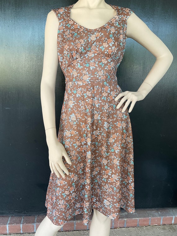 1970s brown, pink and blue dress