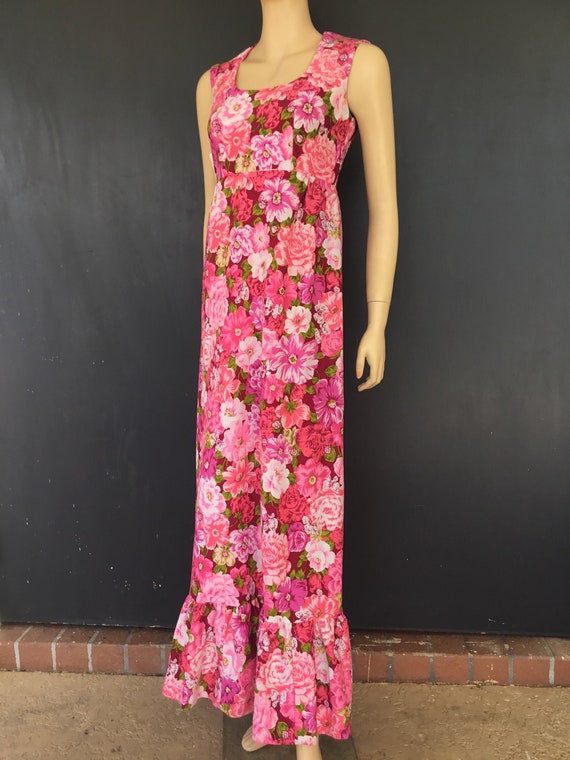 1970s Passport pink floral maxi dress - image 1