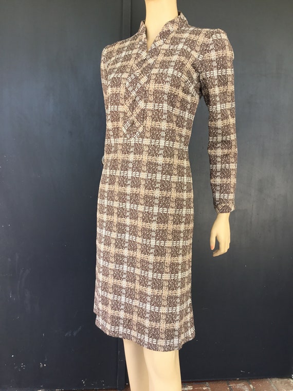 1970s brown plaid polyester dress