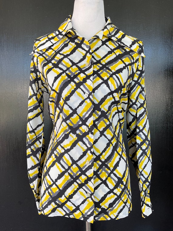 1970s white, yellow and black Sears blouse