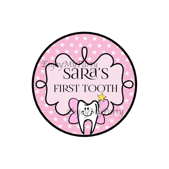 Items similar to Printable Round Sticker Tooth Party - My First Tooth ...