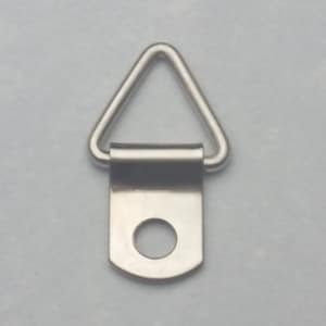 May include: Silver triangle picture hanging hook with a screw hole in the center.