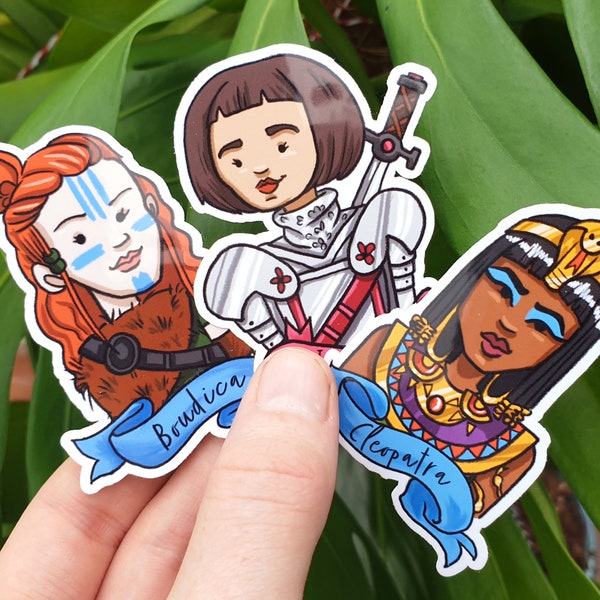 Set of 3 - Strong Women of History Stickers - Joan of Arc, Boudica, Cleopatra