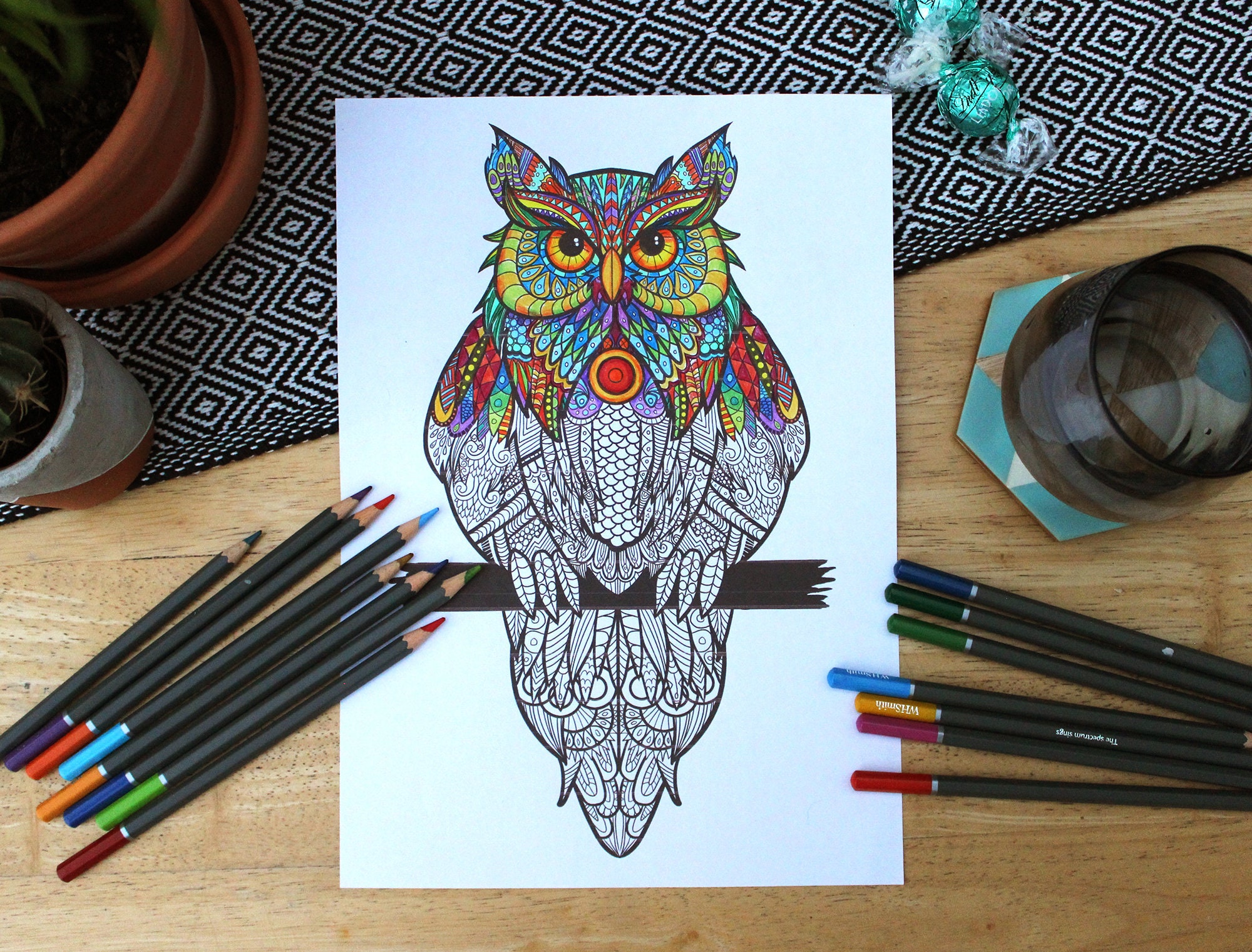Owl Adult Zentangle Coloring Sheet - Etsy
