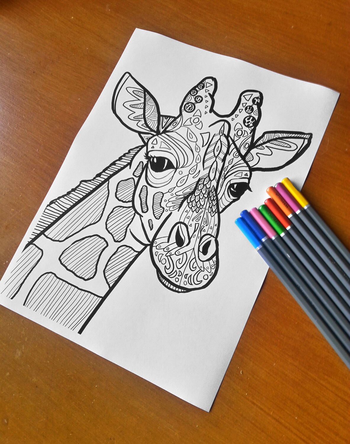 Download Adult Zentangle Coloring Sheet Giraffe | Etsy