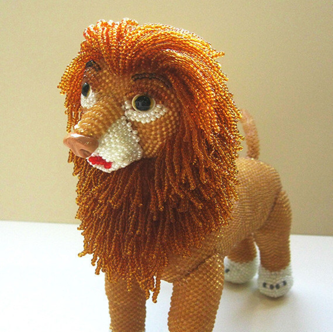 Beaded Lion. A beaded animal figurine. Beaded Toy Etsy