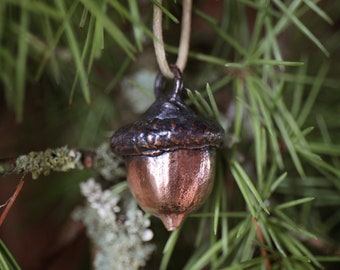 Copper Acorn Corded Necklace with Handmade Sterling Silver Clasp, Oak, Nature Necklace, Nature Lover, Valentine Gift