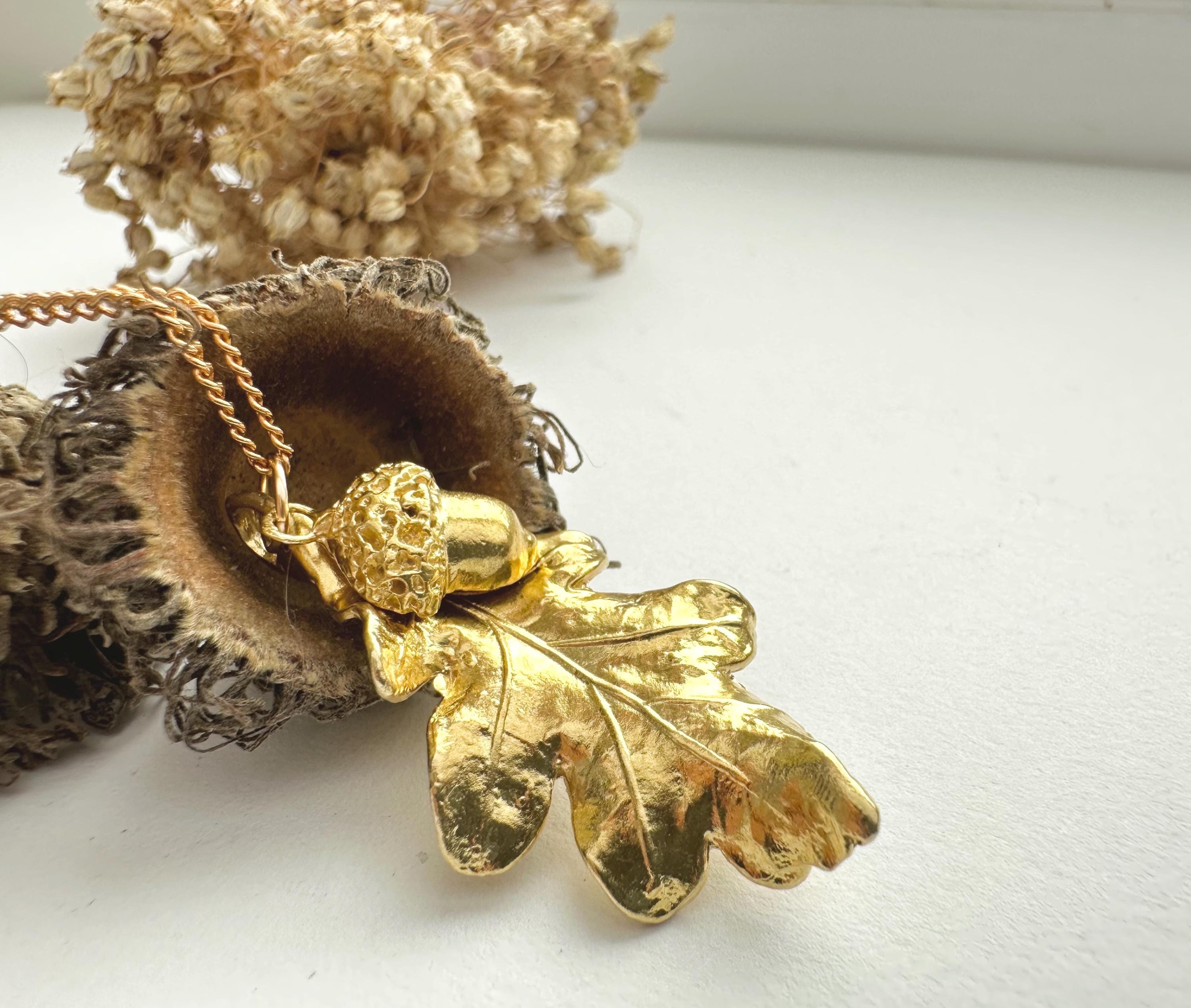 Gold Norfolk Oak Leaf  With Acorn Necklace