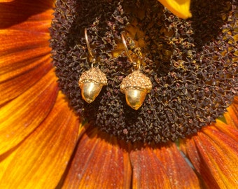 Gold Acorn Drop Earrings, Handmade, Botanical Jewellery, UK, Gift, Gardener, Horticulture, Christmas