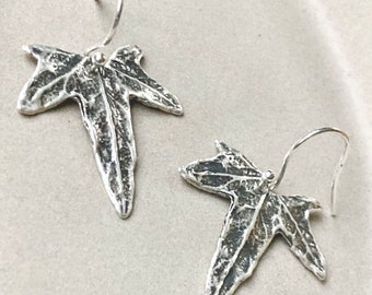 Silver Ivy Leaf Earrings Handmade