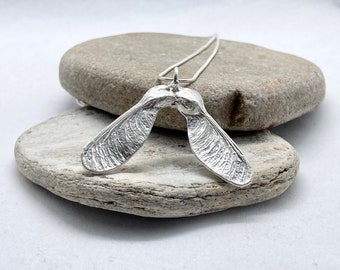 Solid Silver Maple Seed Necklace, Botanical Jewellery, UK Silver, Nature Necklace, Solid Silver