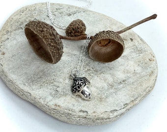 Tiny Silver Acorn Charm Necklace, Acorn Jewellery, Nature Necklace, UK Handmade Necklace, Gift, Valentine