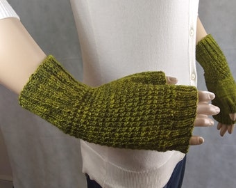 Scorched Lime Wool/Cashmere/Silk Waffle Stitch Fingerless Mitts