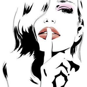 Shhh Women's Black and White Face Watercolor Silhouette Modern Subversive Cross Stitch Pattern image 2