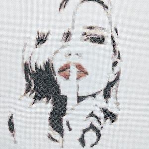 Shhh Women's Black and White Face Watercolor Silhouette Modern Subversive Cross Stitch Pattern image 1