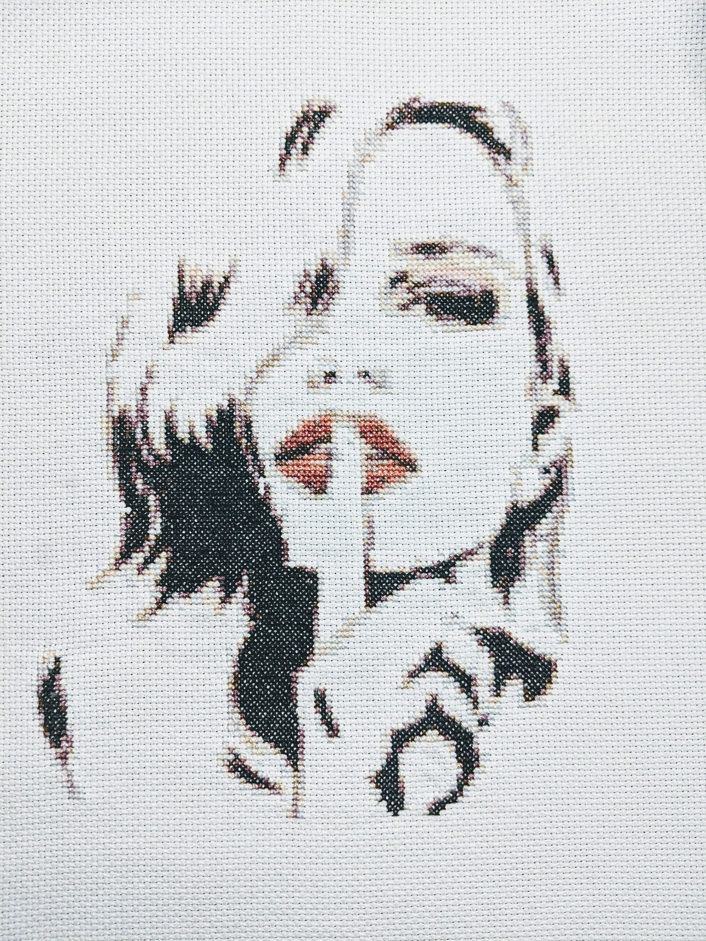 Shhh Women's Black and White Face Watercolor Silhouette Modern Subversive Cross Stitch Pattern