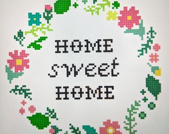 Home Sweet Home Floral Ring Welcome Sign Modern Subversive Cross Stitch Pattern