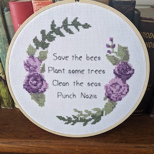パターン ミツバチを救い、木を植え、海をきれいにし、現代の破壊的な環境リベラルなクロスステッチパターンを打ち破る