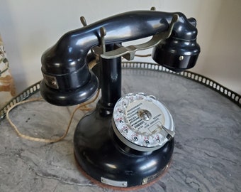 French vintage telephone / Vintage candlestick telephone / Black PTT24 1920/30s phone / French bakelite telephone /  complete telephone