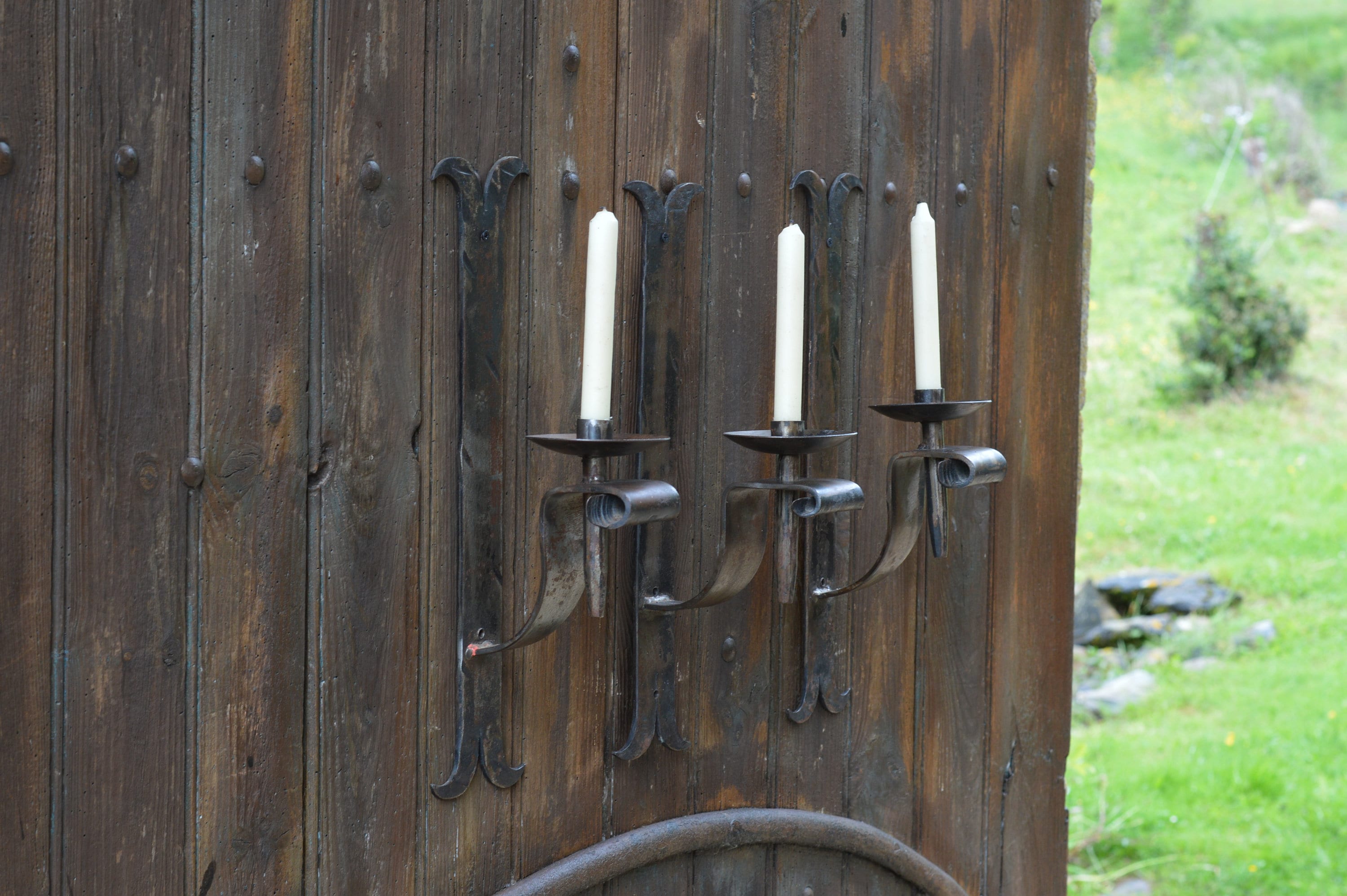 Français Sconces Mur Château/Un Trio de Fer 3 Lumières Lourdes Gothique Médiévales