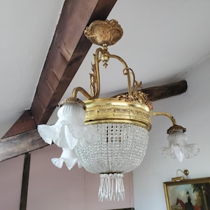 Franse zak- of mandkroonluchter / grote Franse kroonluchter / geslepen kristallen kroonluchter / Franse Empire-kroonluchter met 6 lampen / bronzen kroonluchter