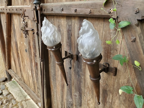 Very large French castle wall sconces / A pair of iron wall sconces /  iron wall lights / Gothic wall sconces / medieval sconces /