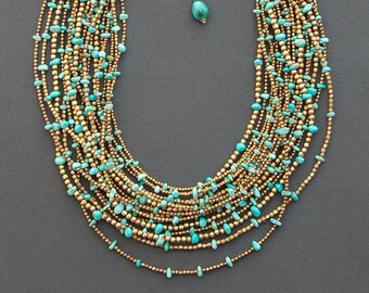 Turquoise necklace | multi strand statement necklace | Kingman turquoise | brass & turquoise necklace | turquoise beaded necklace