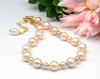 Peach Pearl Statement Necklace with Gold Vermeil Accents