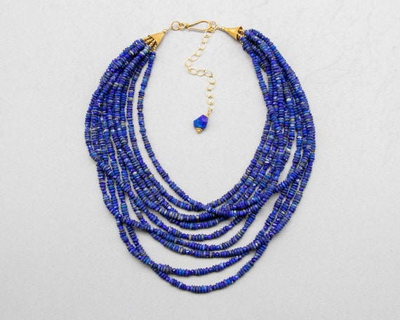 Lapis lazuli multi strand necklace | dark blue tiny lapis lazuli beaded necklace | sparkly gemstone necklace | unique lapis jewelry