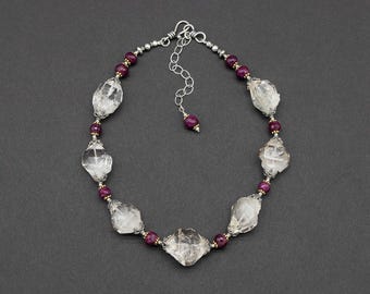 Rock Crystal Quartz and Ruby Statement Necklace